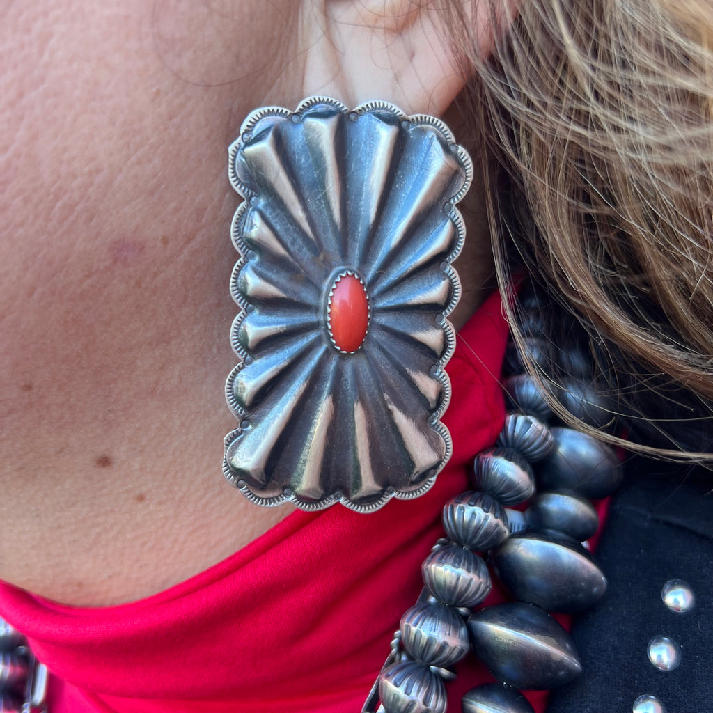 Post Concho Rectangle Spiny Genuine Earrings