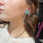 Round Turquoise Cluster Post Genuine Earring