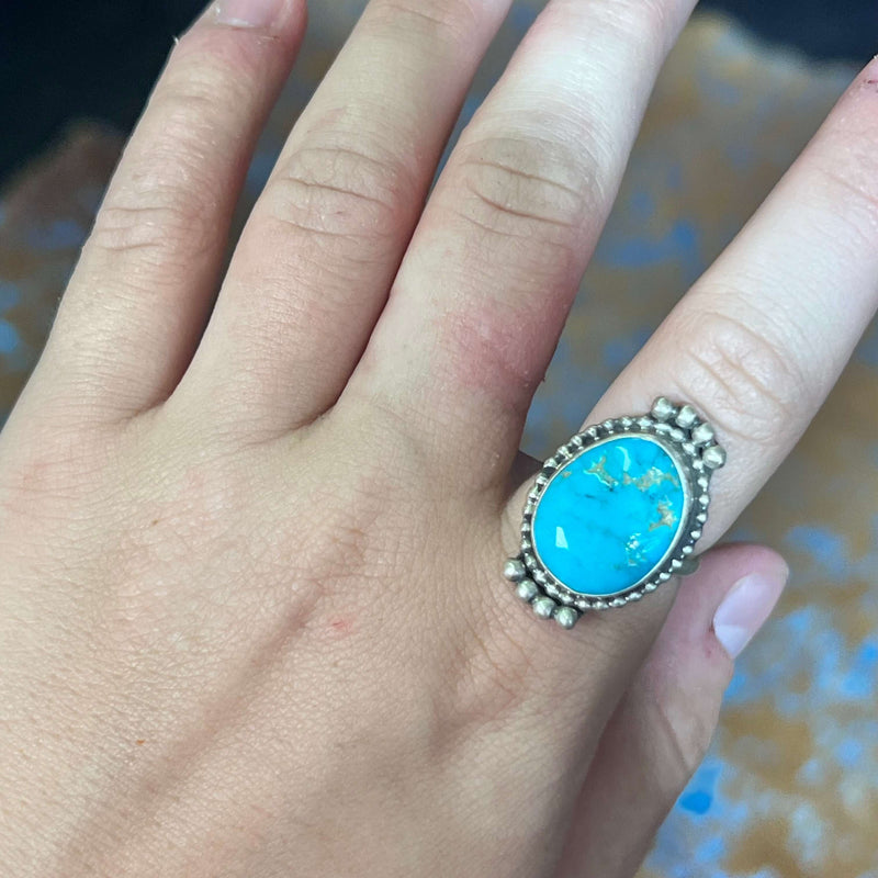 Turquoise with Ball Detail Genuine Ring size 7