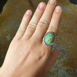 Turquoise Oval Stone Genuine Ring W/ Sterling Detail