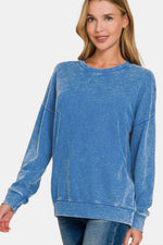 Washed Round Neck Dropped Shoulder Sweatshirt