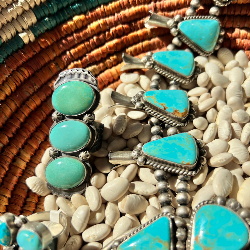 3 Stone Green Turquoise Long Genuine Ring