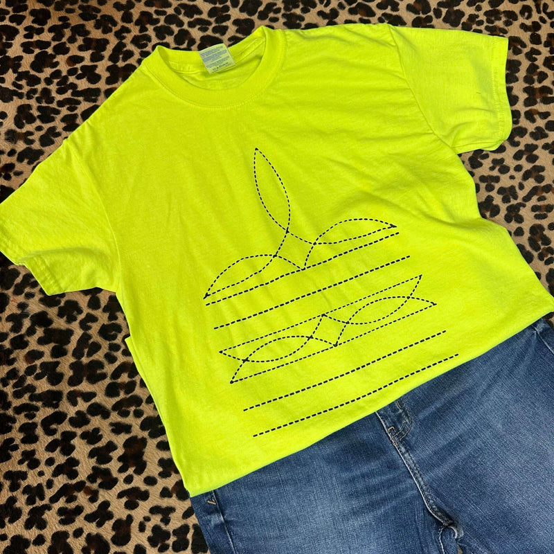 Neon Yellow & Black Boot Stitch Crew Neck T-shirt