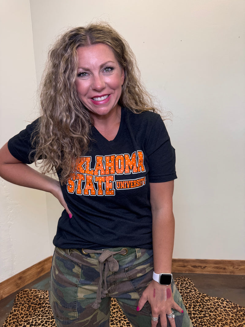 Oklahoma State University Modern Storyboard V Neck Short Sleeve T Shirt
