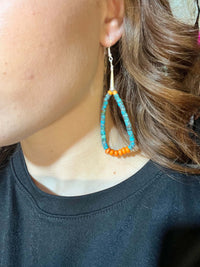 Green Turquoise Heishi and Orange Spiny Sterling Silver Earrings
