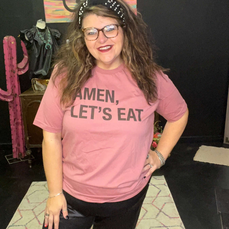 Amen, Let's Eat Mauve T-shirt.