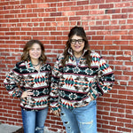 Natural Powder River Aztec Printed Fleece Pullover