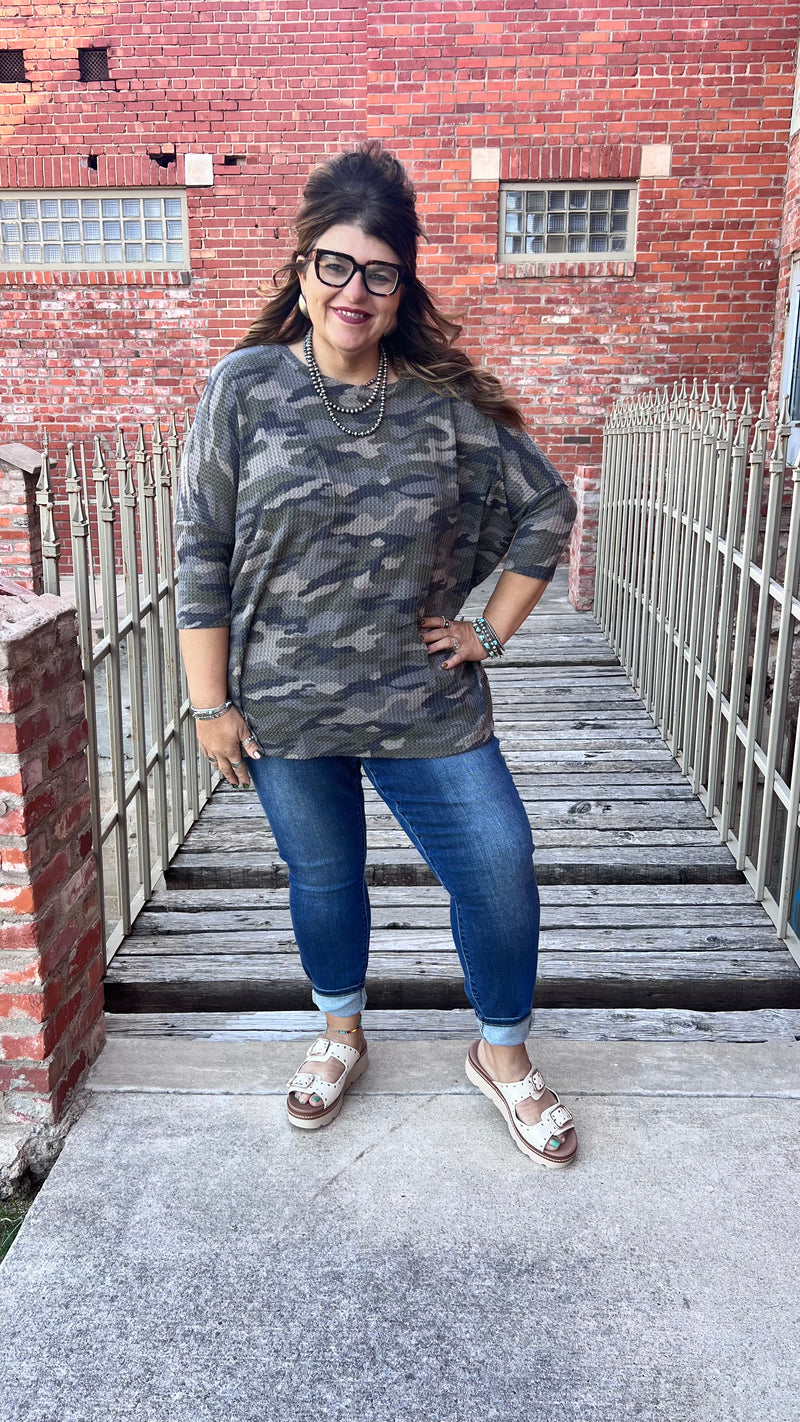 Camo Waffle Dolmon Top