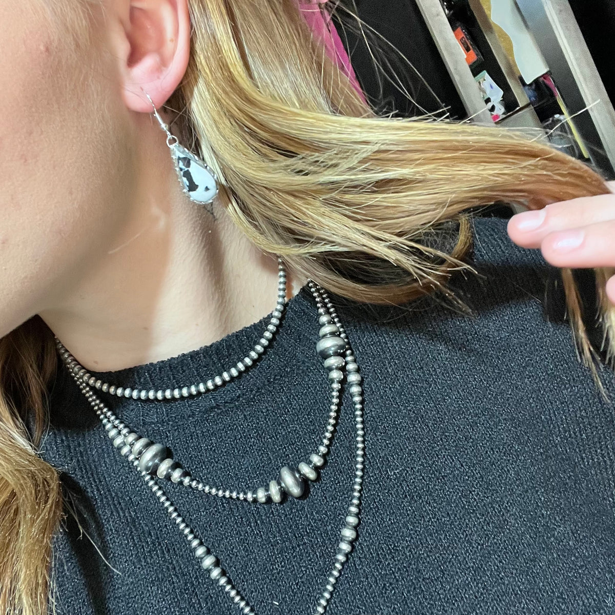 White Buffalo w/ Silver Detail French Hook Sterling Silver Earring
