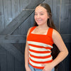 Orange & White Striped Square Neck Sleeveless Top