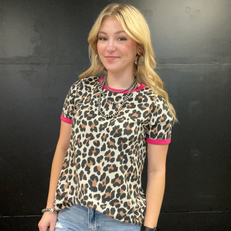 Leopard & Hot Pink Shortsleeve Top
