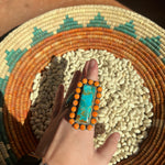 Big Turquoise & Orange Spiny Genuine Adjustable Ring