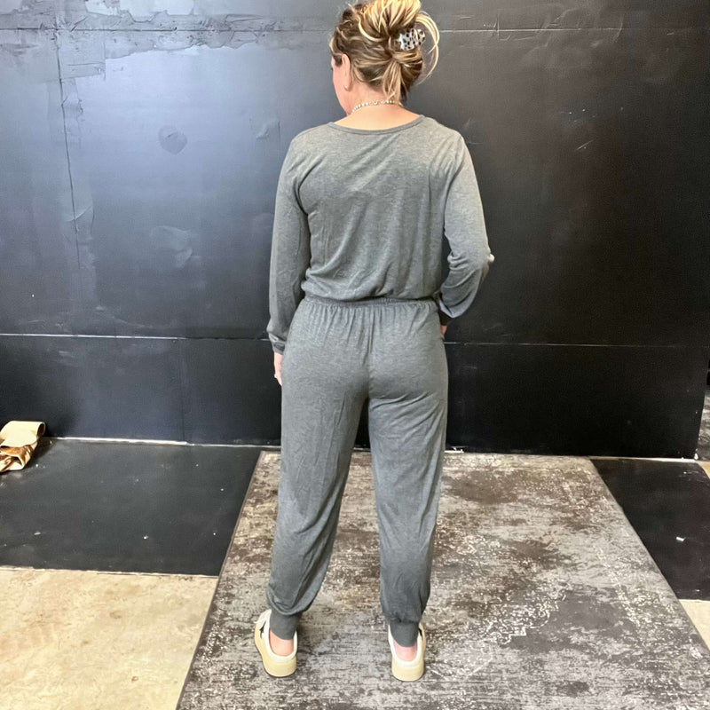 Charcoal Grey Long Sleeve Romper Jumpsuit