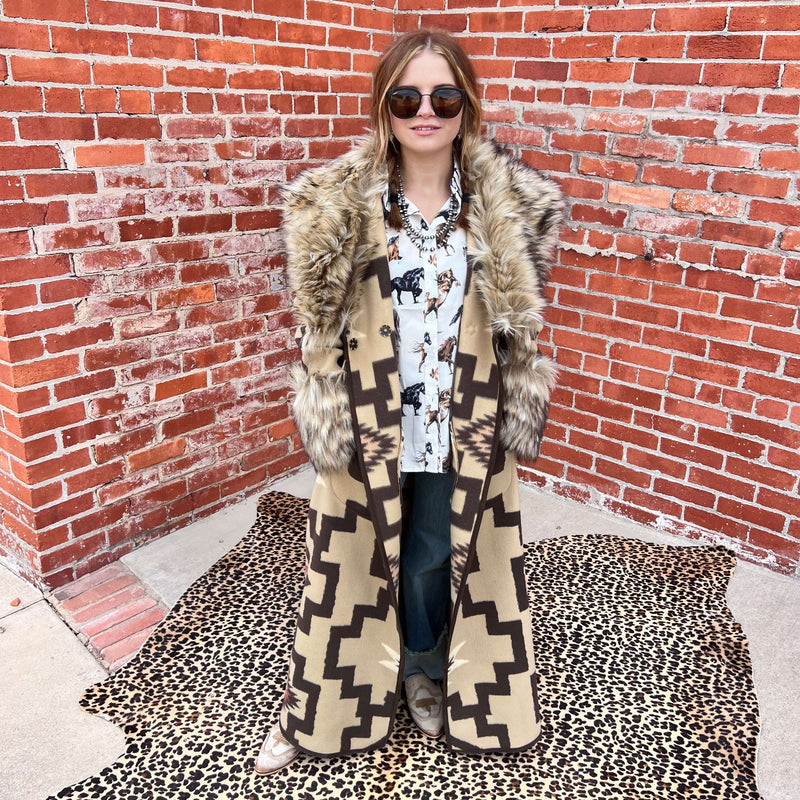 Long Tan and Brown Fur Duster/Jacket