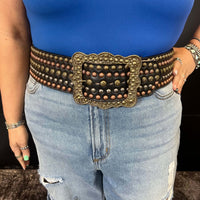 Black Leather with Gold Silver & Brass Studs Belt