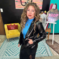 Black Faux Leather Blazer / Small