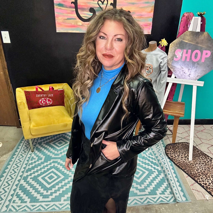 Black Faux Leather Blazer / Small