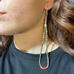 Super Long Turquoise Heishi and Red Spiny Sterling Silver Earrings