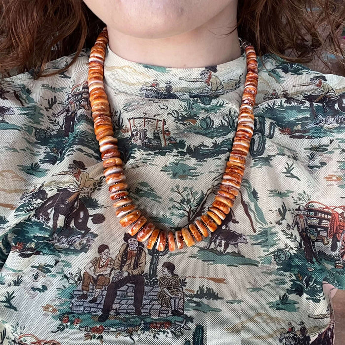 18 inch Chunky Orange Spiny with a 3 inch extender Sterling Silver Necklace