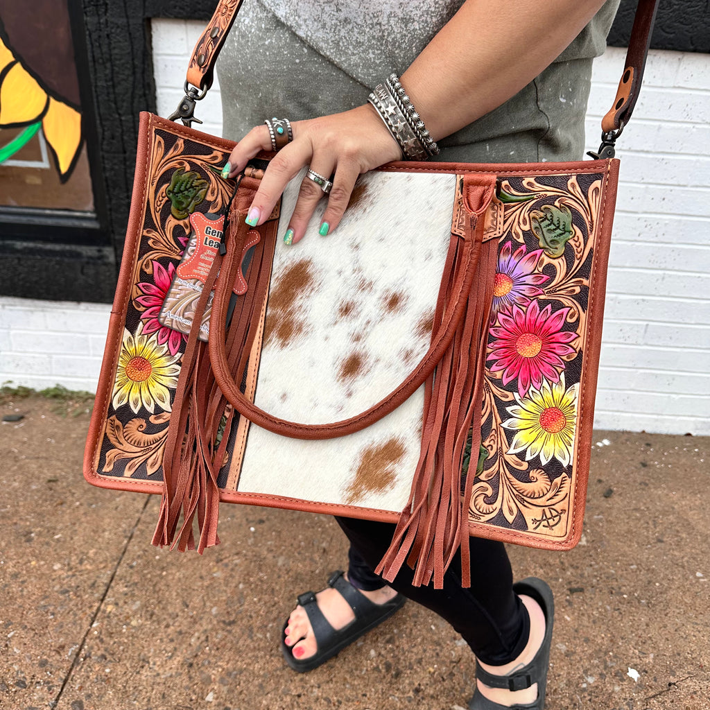Floral Tooled Tote Purse
