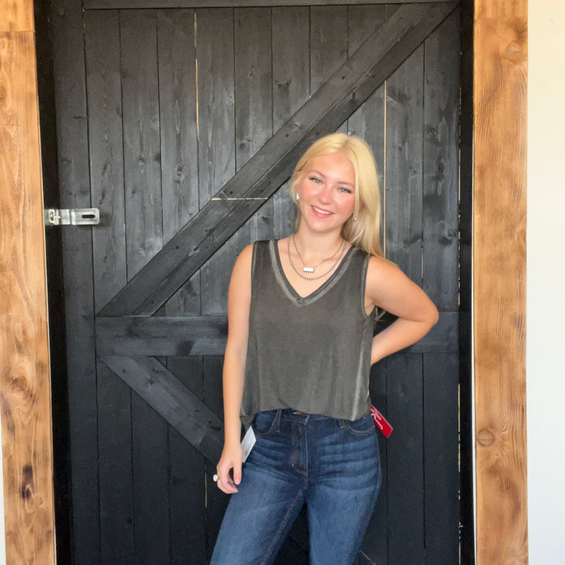 Charcoal Gray Inside Out Flowy Tank Top