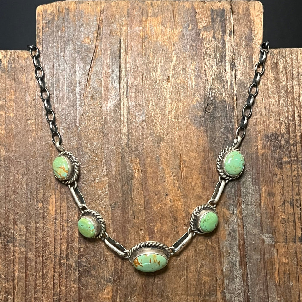 5 Stone Green Turquoise Choker Genuine 16 inch Necklace
