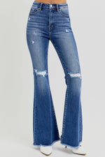 RISEN  High Rise Distressed Raw Hem Flare Jeans