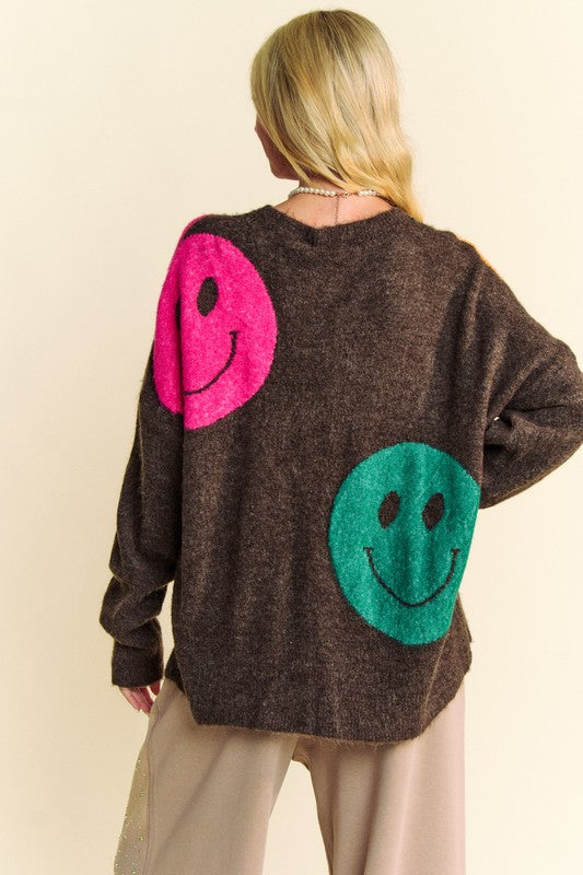 Contrast Smile Round Neck Oversize Sweater