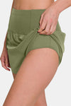 Olive High-Waisted Zippered Back Pocket Active Shorts