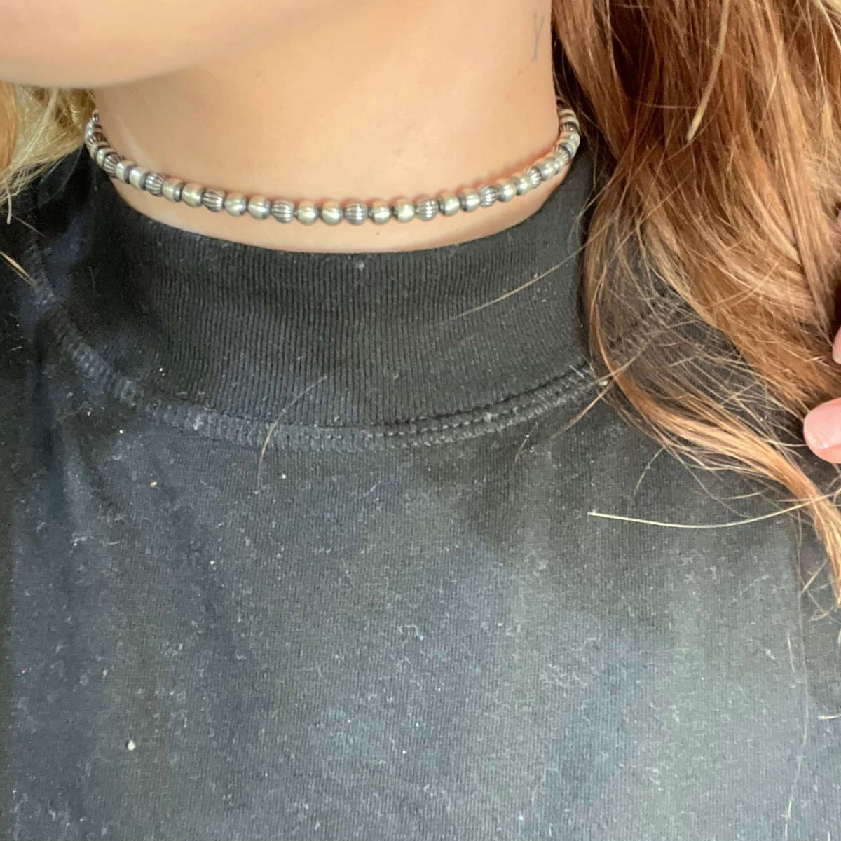 5mm Navajo Pearl with Fancy Ball Slinky Wrap Around Sterling Silver Necklace - Country Lace Boutique