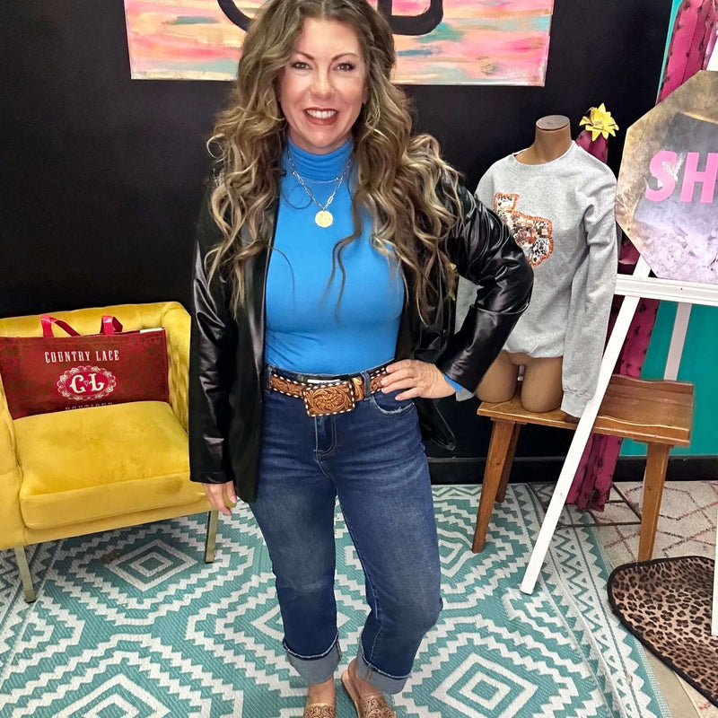 Black Faux Leather Blazer / Small