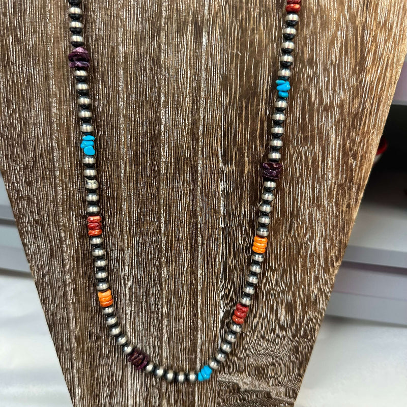 24 inch Multistone Multi Navajo Pearl Genuine Necklace.