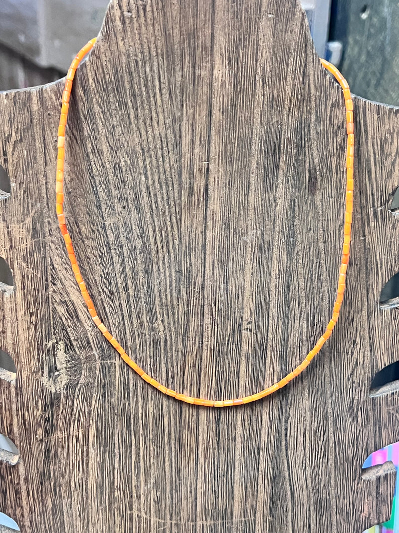 16 inch Orange Spiny Heshi Genuine Necklace