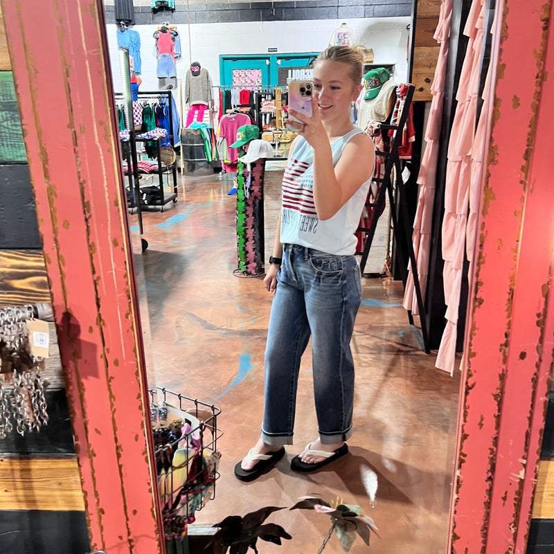 Dark Wash Mid Rise Ankle Boyfriend Turn Cuffed Risen Jeans