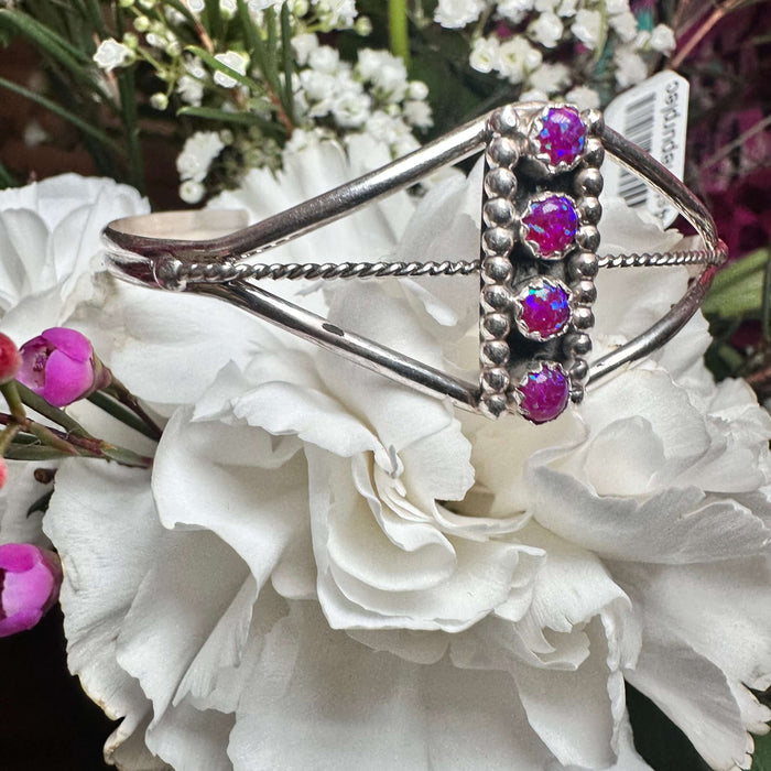 4 Stone Purple Opal Vertical Cuff Sterling Silver Bracelet