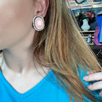 Pink Large Oval Pink Conch Genuine Earring