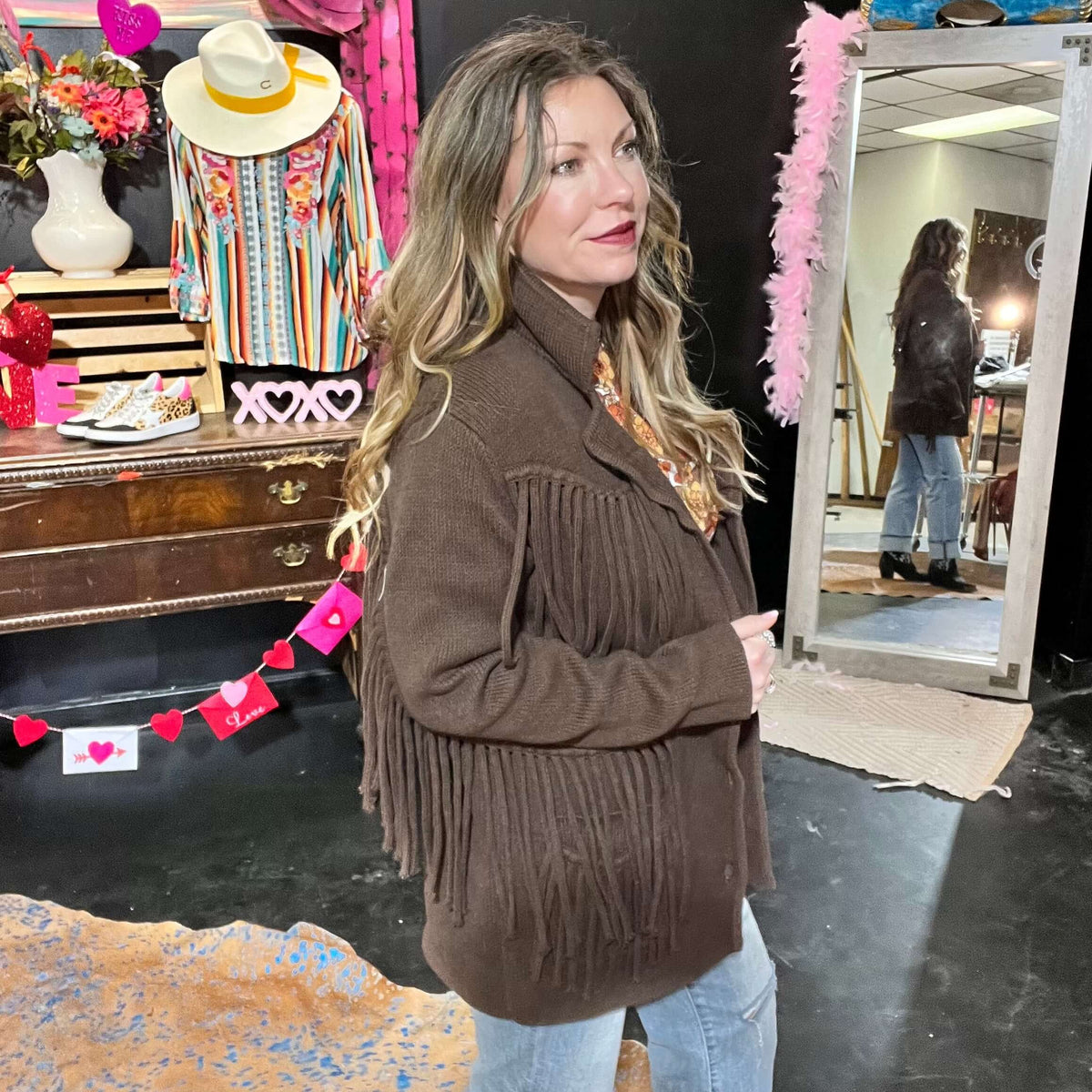 Brown Fringe Tasha Polizzi Thick Coat / Medium