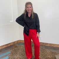 Silky Black Leopard Long Sleeve Button Up Top