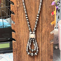 Pink Conch Jaw Claw with Multi sized Navajo Pearl Statement Necklace