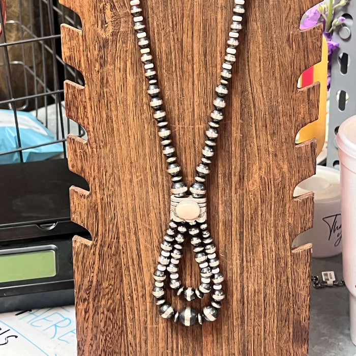 Pink Conch Jaw Claw with Multi sized Navajo Pearl Statement Necklace