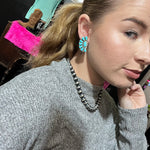 Gorgeous Half Turquoise Cluster Post Genuine Earring