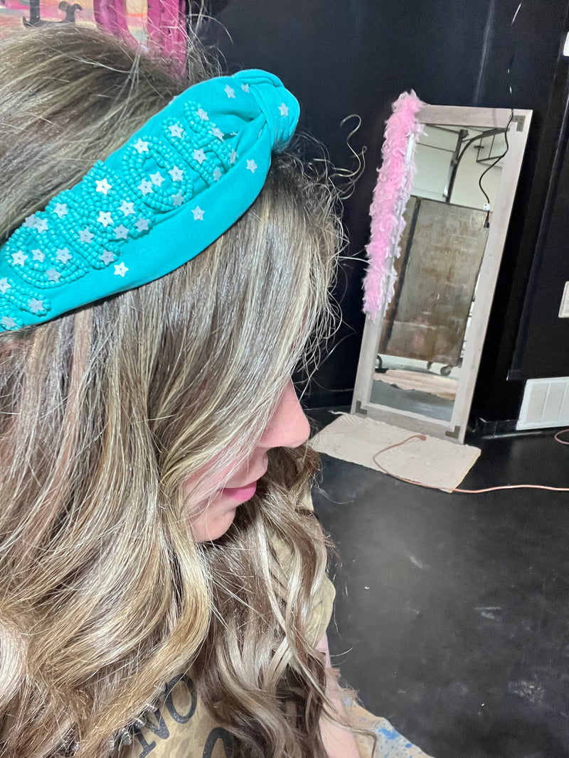 Turquoise Howdy Beaded  Headband