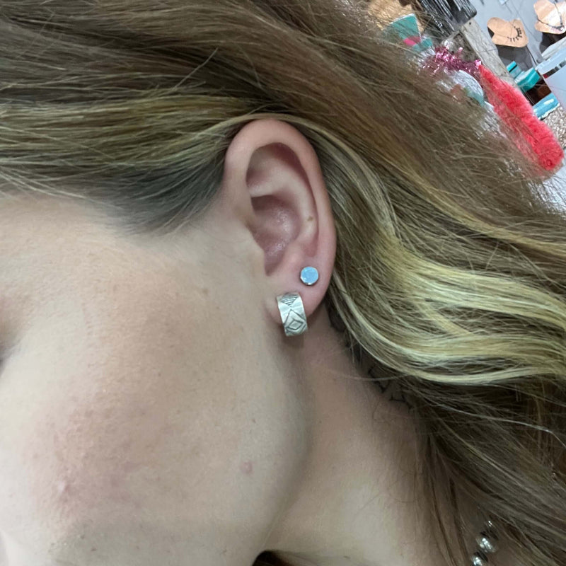 Iridescent Opal Round Stud Sterling Silver Earring