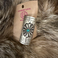 Multi Use Stamped Sterling Silver w/ Turquoise Hair/Scarf Slide