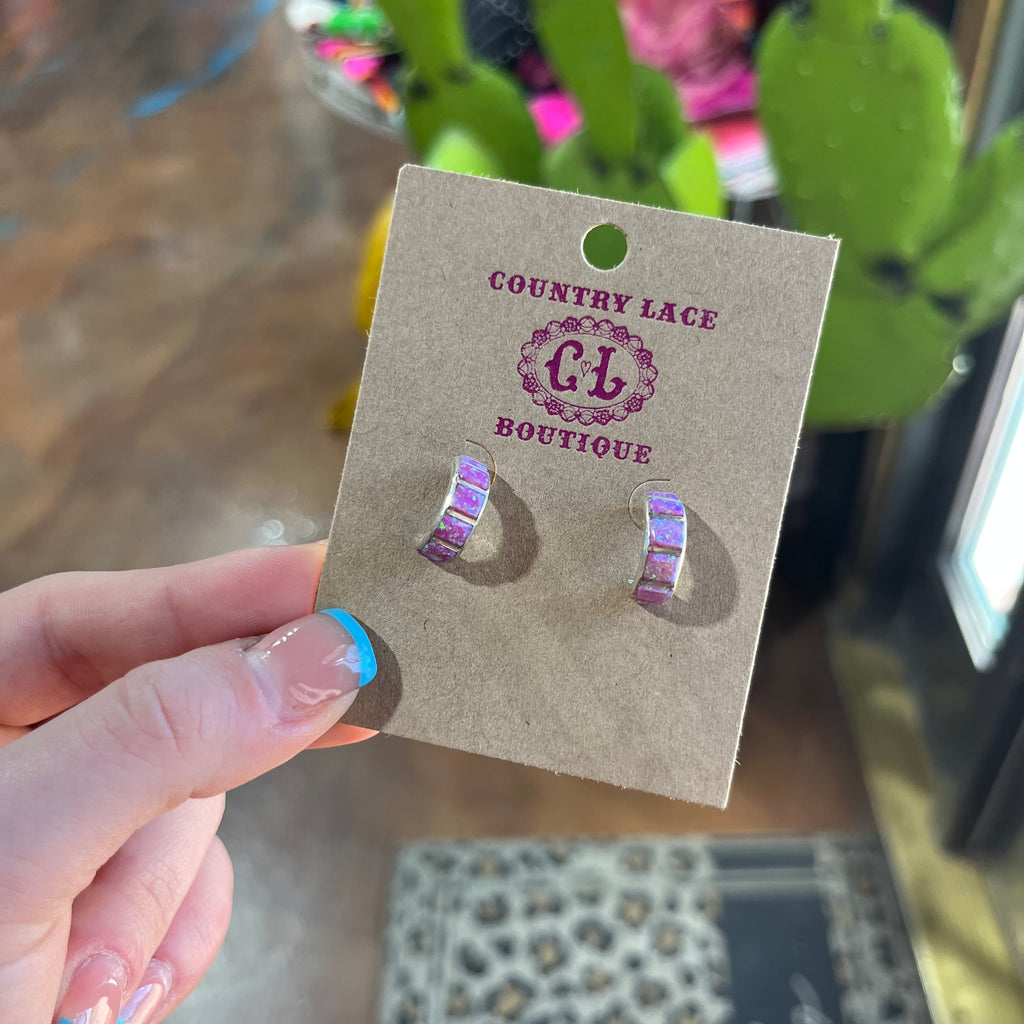 Pink Opal Huggie Genuine Earring