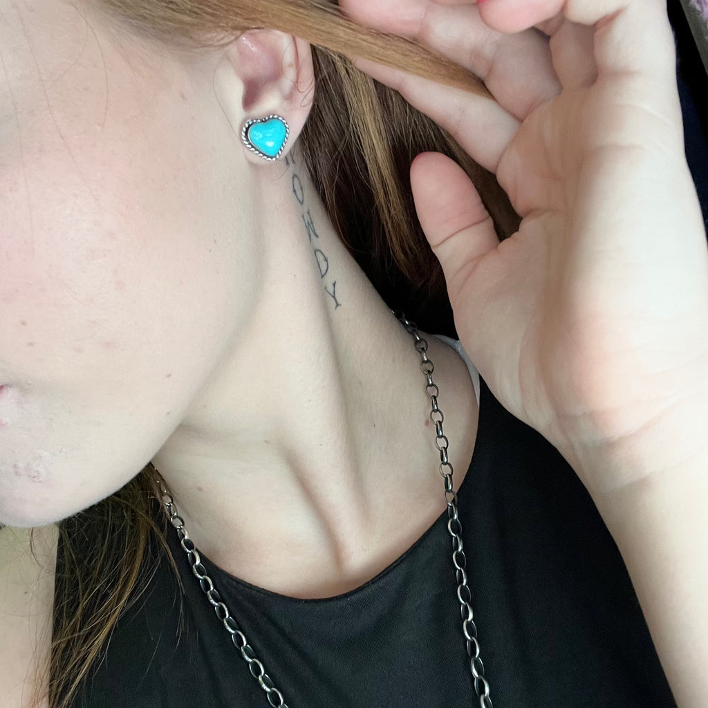 Gorgeous Turquoise Heart Post Stud Genuine Earrings