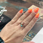 Dainty Turquoise & Red Coral with Sterling Silver flower Genuine Ring.