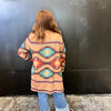 Brown, Tan, Rust, and Turquoise Aztec Cardigan Duster