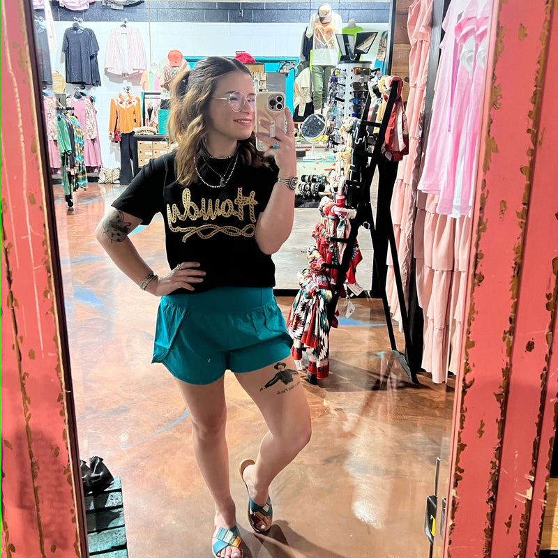 Turquoise High Waisted Athletic Shorts with Zip Waist Pocket