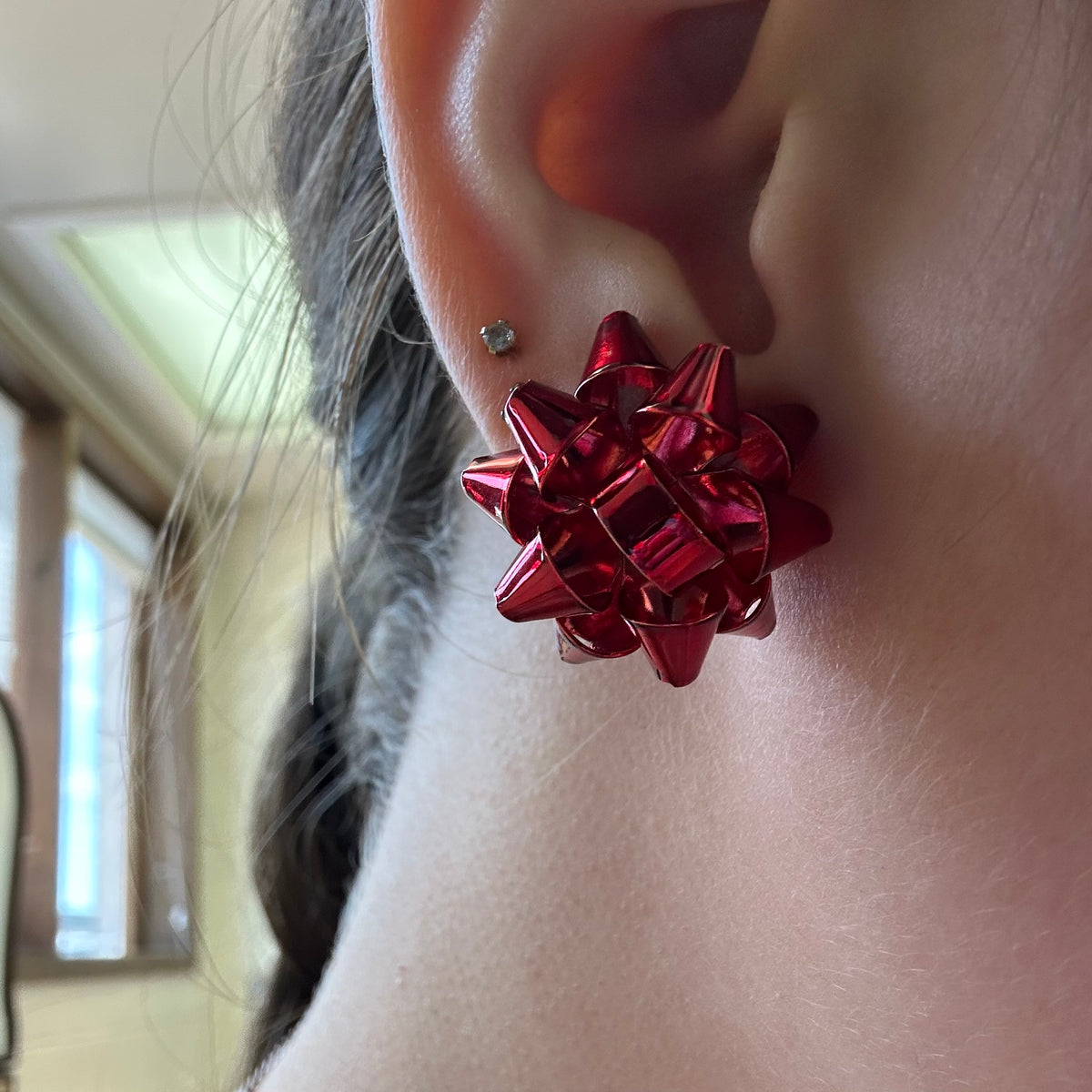 redchristmasbowearring